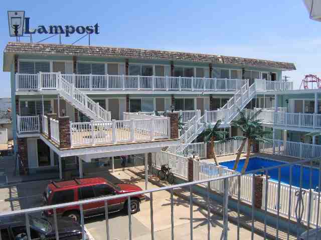 LAMPOST CONDOS AT THE BOARDWALK IN NORTH WILDWOOD - 442 East 21st Avenue Unit 108 - You can t get much closer than this to the beautiful beach and boardwalk of North Wildwood. Amenities include pool, outside shower, coin op washer/dryer, wall a/c, wifi internet connection, 3 televisions and DVD for your enjoyment. Kitchen has fridge, range, stovetop, microwave, coffeemaker. Sleeps 6, 2 queen beds and double sleep sofa.